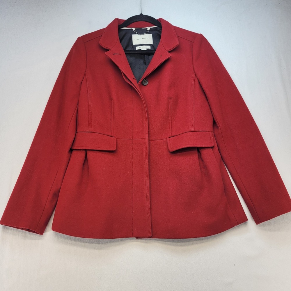 Banana Republic Peplum Jacket Womens Small Red Italian Wool Blend Pleated Back